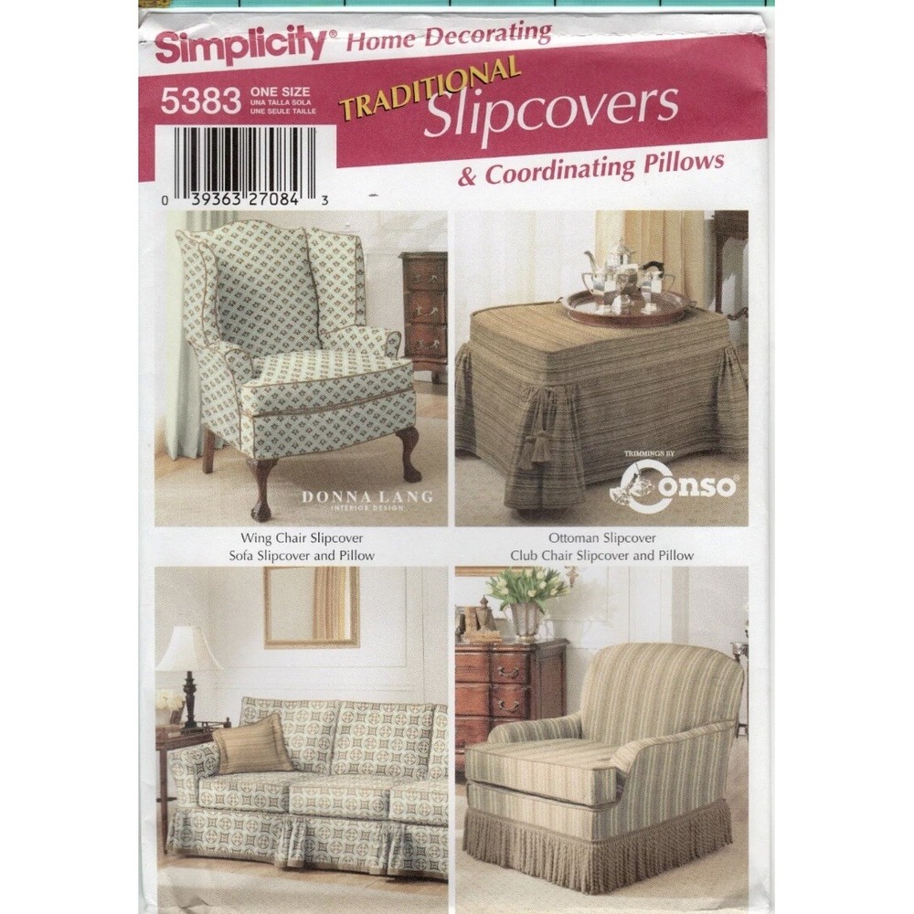 Simplicity 5383 Sewing Pattern Traditional Slipcovers & Pillows Donna Lang 2003